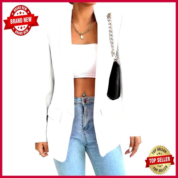 Long Sleeve Blazer Cardigan Button Front Lapel Pockets Business Casual - Picture 1 of 7